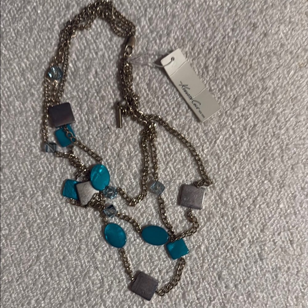 Kenneth Cole Blue Silver Necklace with Geometric Design